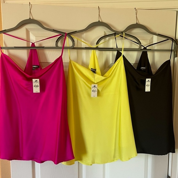 “EXPRESS Satin Cowl Neck Tank Bundle – Pink, Yellow, Black | Women’s Large - Picture 2 of 5